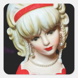 Vintage Lady Head Vase Platinum Blonde Braids Square Sticker