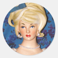 Vintage Lady Head Vase Teen Big Hair Blue Bow