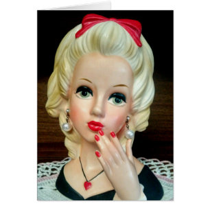 Vintage Lady Head Vase Teen Heart Necklace Card