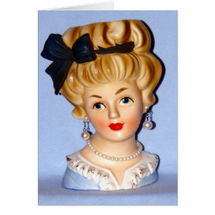 Vintage Lady Head Vase Teen in Blue Dress Card