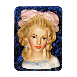 Vintage Lady Head Vase Teen Pink Bow 1960s Magnet