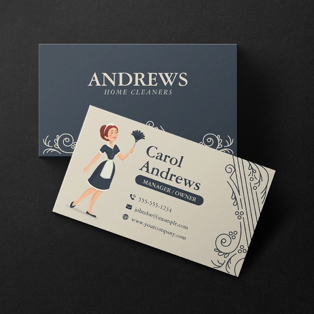 Vintage Lady House Cleaning Housekeeping Maid Business Card (Creator Uploaded)