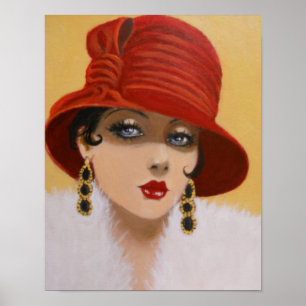 VINTAGE LADY IN A RED HAT, POSTER