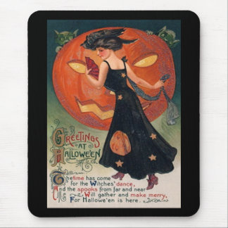 Vintage Lady in Black and Jack o' Lantern Mouse Mat