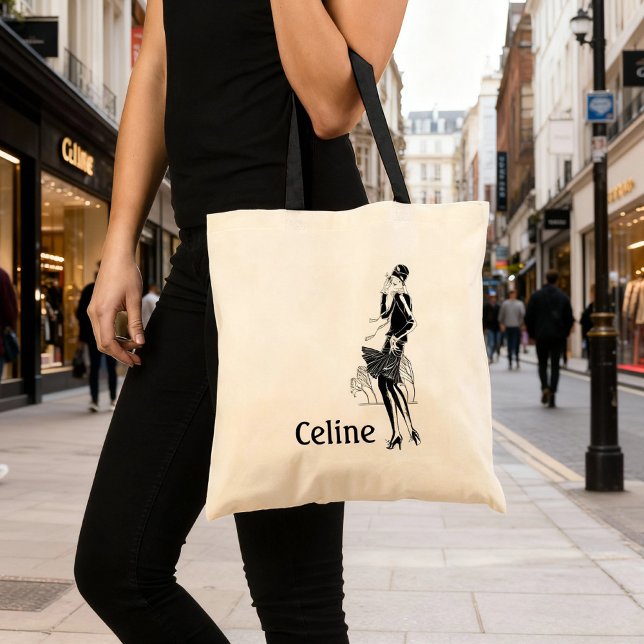 Vintage Lady in Black and White Tote Bag (vintage lady shopping bag)