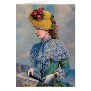 Vintage Lady in Blue by the Sea,