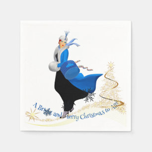 Vintage Lady in Blue Christmas Greeting Napkin