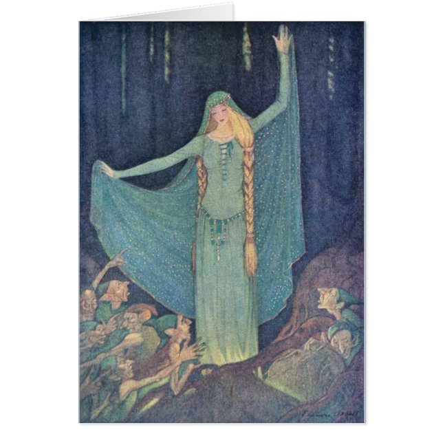 Vintage - Lady in Blue with Elves, (Front)