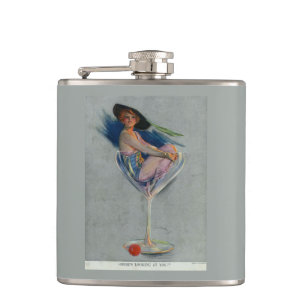 Vintage Lady in Champagne Glass Hip Flask