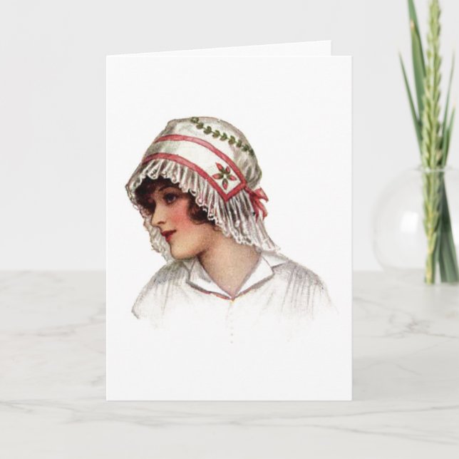 Vintage Lady in Embroidery and Lace Bonnet Card (Front)