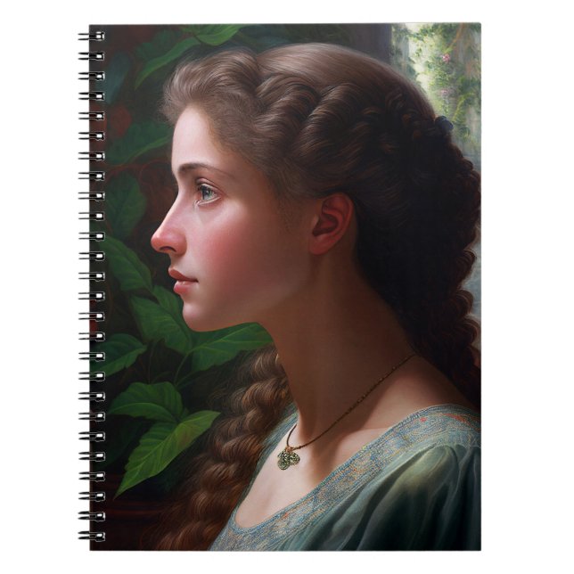 Vintage Lady In Green Red Flowers Notebook (Front)