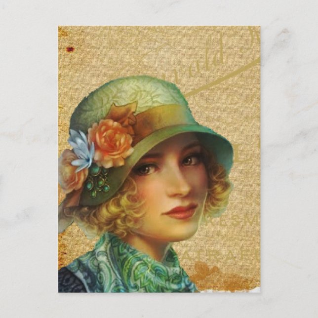Vintage lady in hat collage art postcard (Front)