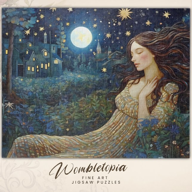 Vintage Lady in Moonlight Forest Art Nouveau  Jigsaw Puzzle (Creator Uploaded)