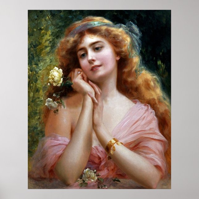Vintage Lady In Pink With Yellow Rose Poster (Front)