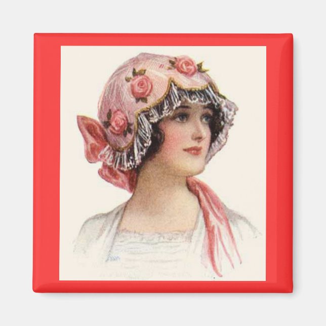 Vintage Lady in Silk Flowered Bonnet Magnet (Front)