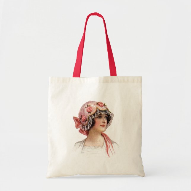 Vintage Lady in Silk Flowered Bonnet Tote Bag (Front)