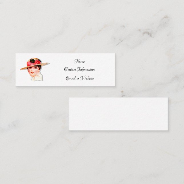 Vintage Lady in Straw Hat  Mini Business Card (Front/Back)