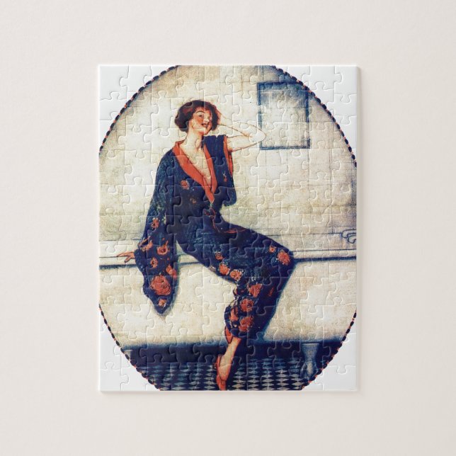 Vintage lady in the bathroom jigsaw puzzle (Vertical)