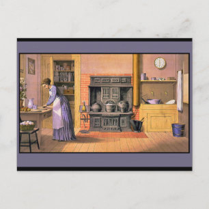 Vintage Lady in the Kitchen Postcard