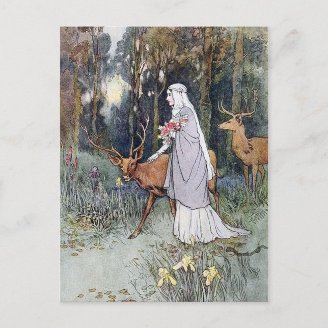 Vintage Lady in the Woods Greeting Card (Front)
