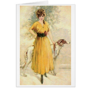 Vintage - Lady in Yellow with Borzoi,