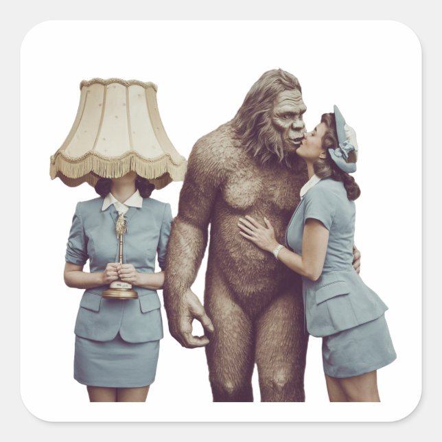 Vintage Lady Kissing Sasquatch Square Sticker (Front)