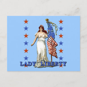 Vintage Lady Liberty with American Flag Postcard