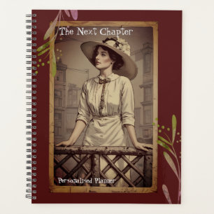 Vintage Lady Next Chapter Quote Red Journal Planner