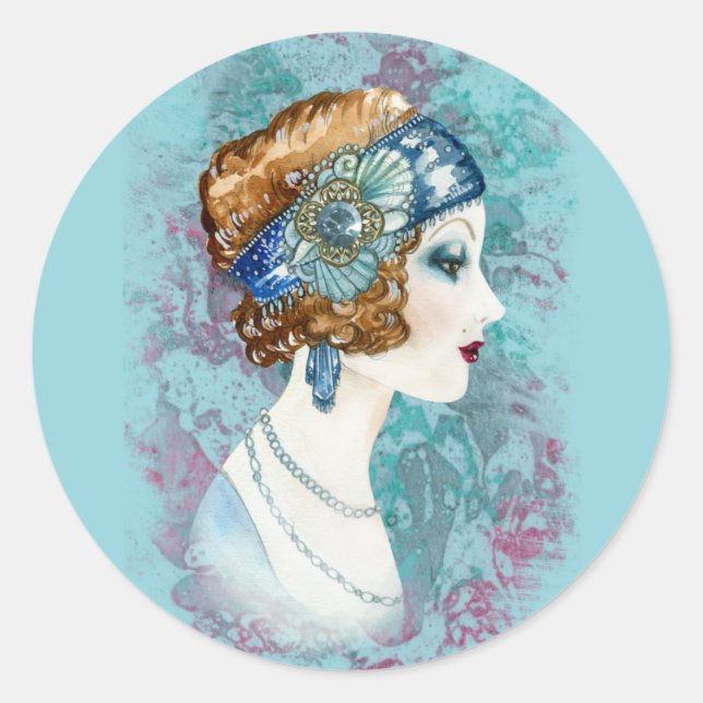 Vintage Lady of Fashion- Classic Round Sticker (Front)