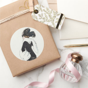 Vintage Lady of Fashion, Haute Couture Fur Coat Classic Round Sticker