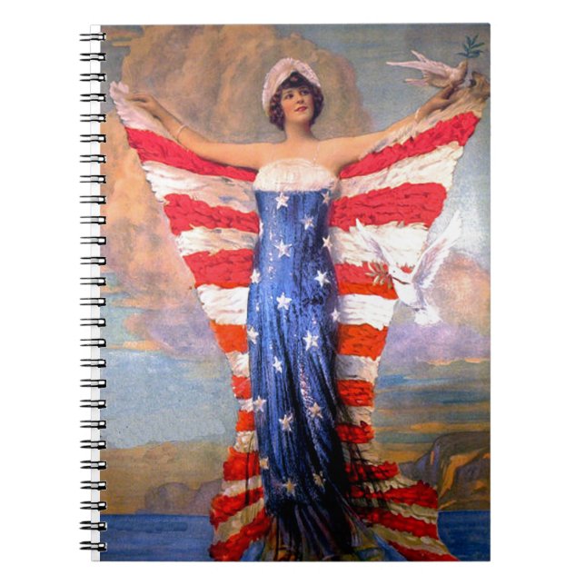 Vintage Lady of Liberty Patriotic American Flag Notebook (Front)