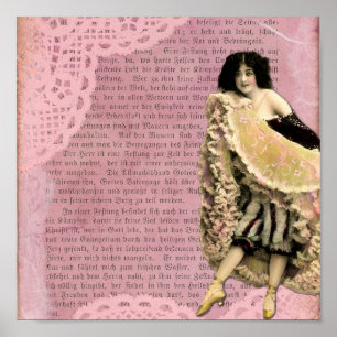 Vintage Lady on Pink Mixed Media Background Poster