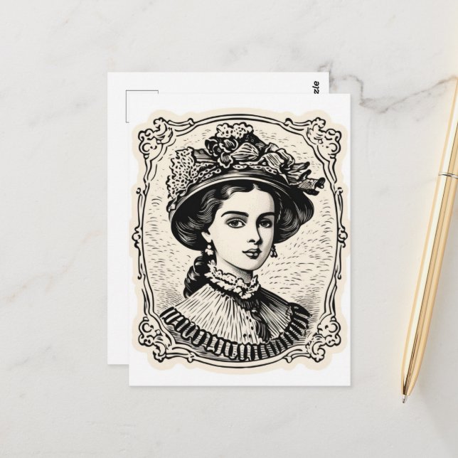 Vintage Lady Portrait Stamp 2 Postcard (Front/Back In Situ)