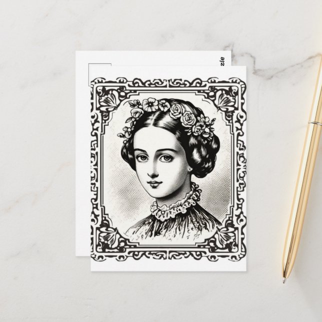 Vintage Lady Portrait Stamp 4 Postcard (Front/Back In Situ)