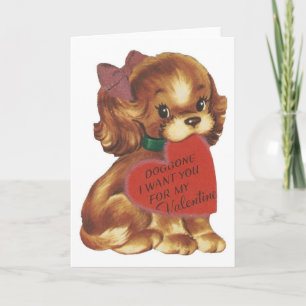 Vintage Lady Puppy Valentine Holiday Card