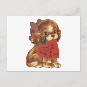 Vintage Lady Puppy Valentine Holiday Postcard
