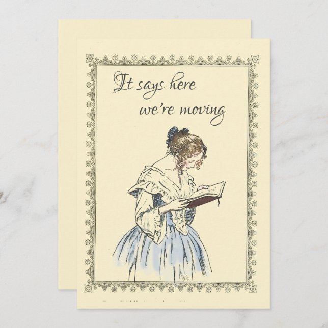 Vintage Lady Reading a Book Moving Announcement  (Front/Back)