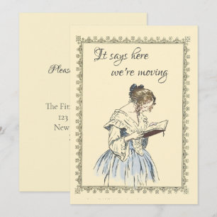 Vintage Lady Reading a Book Moving Announcement