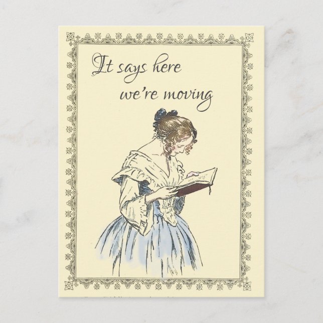 Vintage Lady Reading a Book Moving Announcement Postcard (Front)