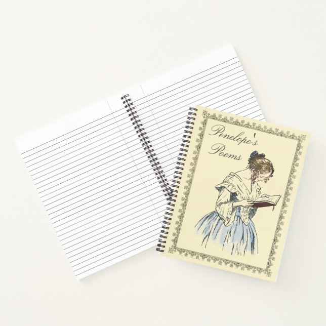 Vintage Lady Reading Poetry Journal with Name (Inside)