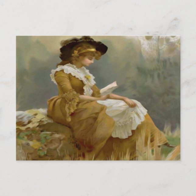 Vintage Lady Reading Postcard (Front)