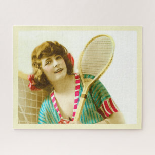 Vintage lady ready for tennis jigsaw puzzle