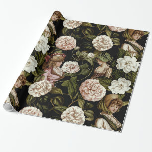 Vintage Lady Retro Botanical Flower Floral Pattern Wrapping Paper