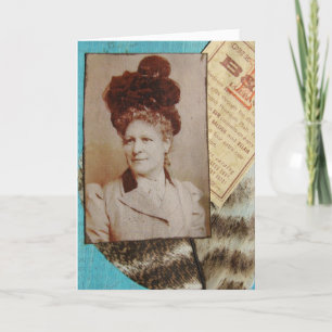 Vintage Lady, Turkey Feather Collage Birthday Card