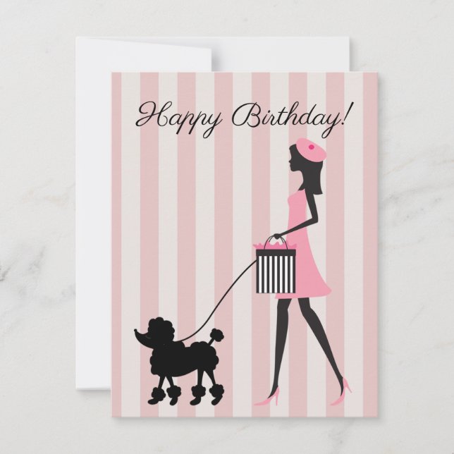Vintage Lady walking black poodle Happy Birthday (Front)