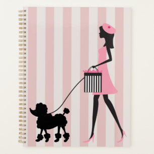 Vintage Lady walking black poodle Planner