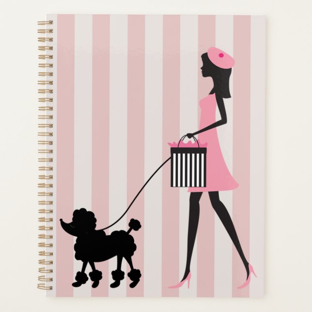 Vintage Lady walking black poodle  Planner (Front)