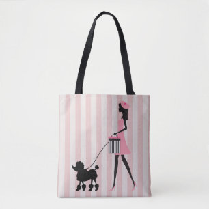 Vintage Lady walking black poodle  Tote Bag