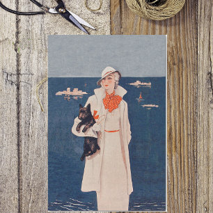Vintage Lady White Suit Scotty Terrier Dog Ocean Tissue Paper