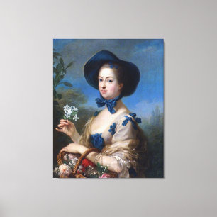 Vintage Lady With Blue Hat & Basket Of Flowers Canvas Print